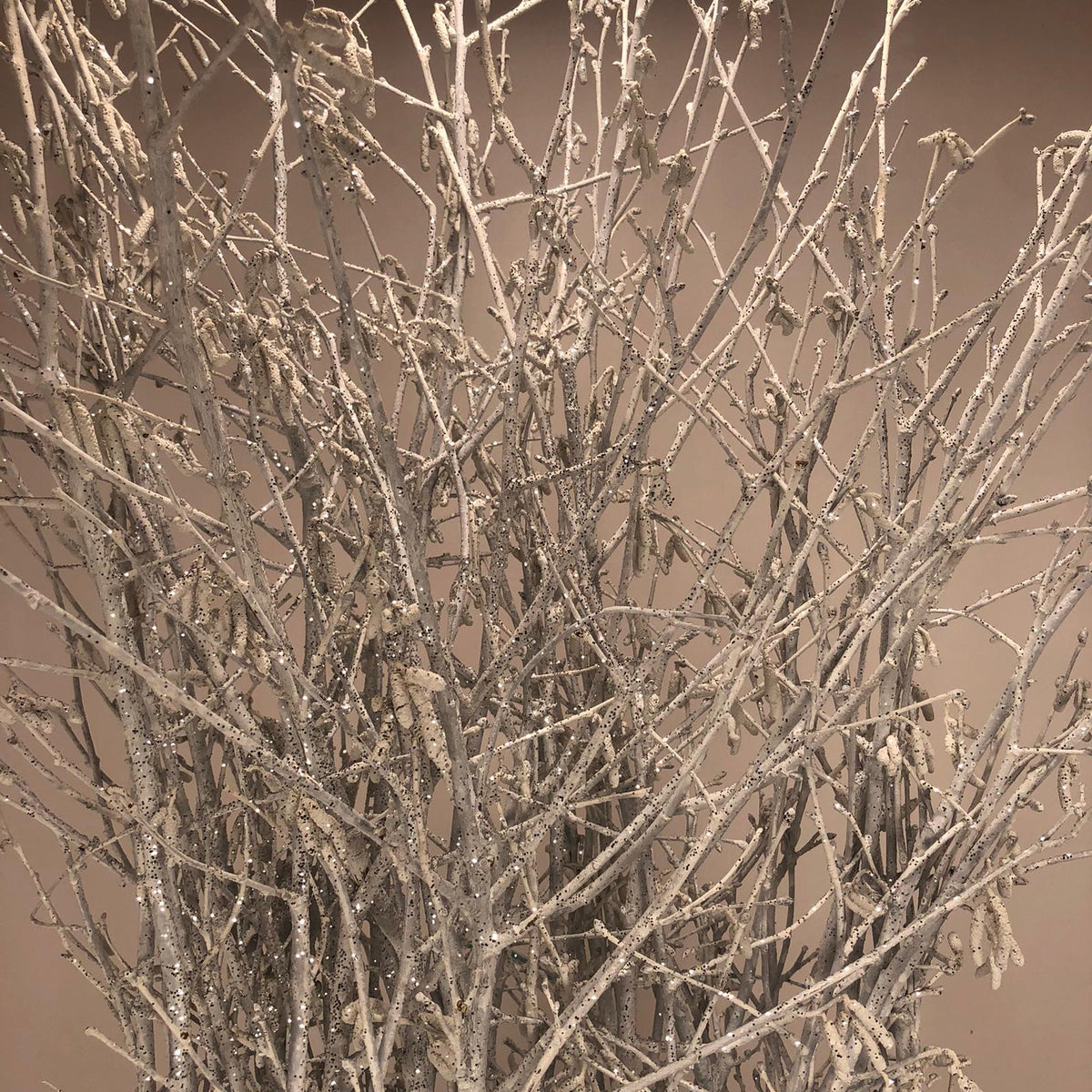 Catkin &#39;Tree&#39; (White with Silver Glitter) Various Heights