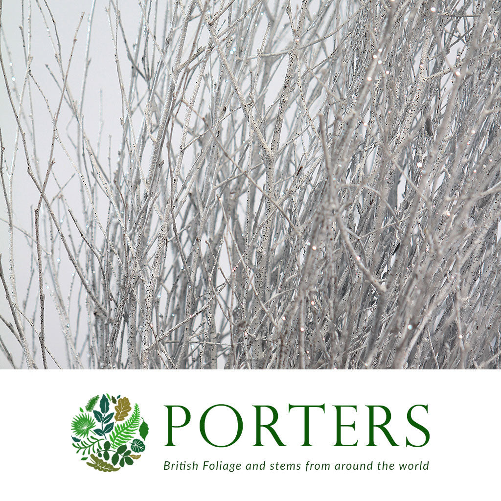 TALL TWIG 'WHITE-Gloss White' (with Glitter) (Painted)